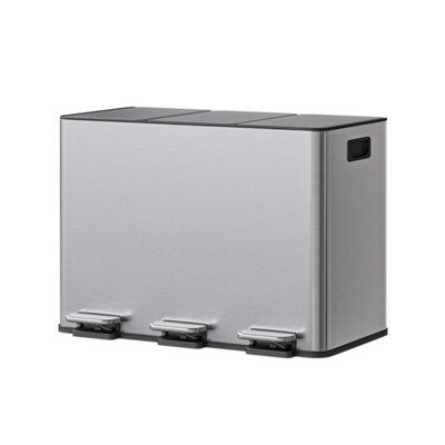 45L 3 Compartment Pedal Bin Waste Bin Soft Close Lid Stainless Steel from B&Q