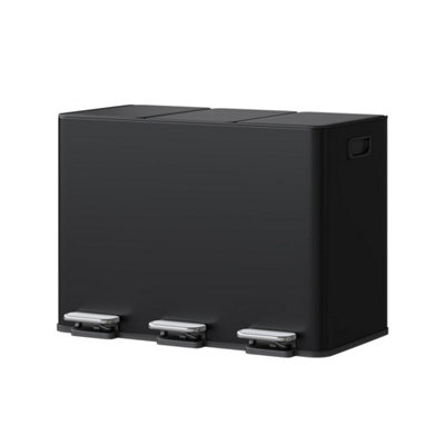 45L 3 Compartment Pedal Bin Recycling Waste Bin Soft Close Lid Black from B&Q
