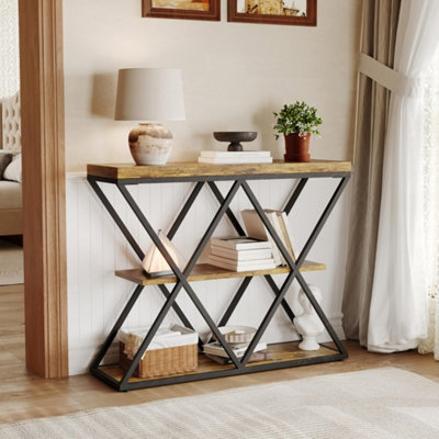  - 3 Tier Console Table With Metal Frame,sofa Table With Shelves Brown