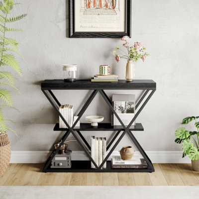  - 3 Tier Console Table Wit Metal Frame,sofa Table With Shelves Black