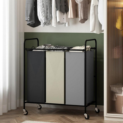  - 3 Bag Laundry Sorter Cart With Waterproof Bags Lockable Wheels