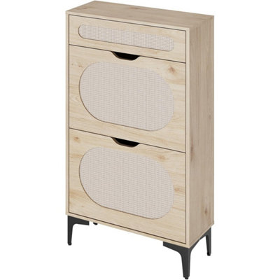 - Rattan Shoe Cabinet Shoe Storage With 2 Flip Doors And Drawer Natural