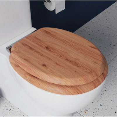 Solid Oak Oval Toilet Seat Anti-Bacterial Non Slip Hinges