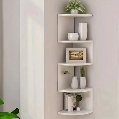 White 5 Tier Floating Wall Shelves Corner Shelf