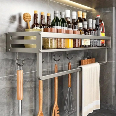 40Cm Wall Mounted Kitchen Hook Rack Utensil Shelf Spice Organiser from B&Q