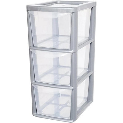3 Drawer Plastic Storage Organizer Tower Unit A5 Storage Drawers Desktop Table from B&Q