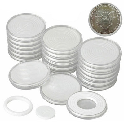  - 50Pcs 46mm Coin Capsules Storage Box & Wooden Case Holders Collection Display