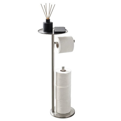 Toilet Roll Holder Free Standing Silver Toilet Paper Holder Stand With Top Shelf
