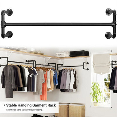 105Cm Four Base Industrial Pipe Clothing Rack Wall Mounted Clothes Rail from B&Q