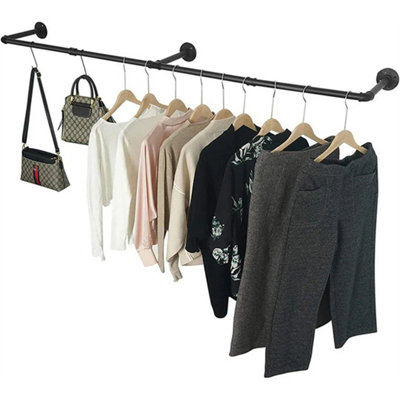 184Cm Two Base Industrial Pipe Clothing Rack Wall Mounted Clothes Rail