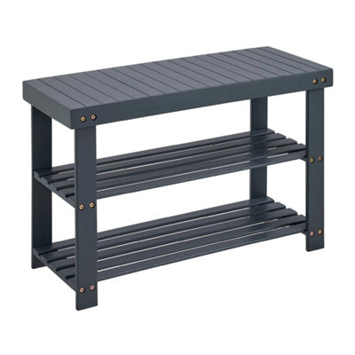2 Tier Bamboo Shoe Rack Bench Grey Storage Seat Hallway Organiser from B&Q