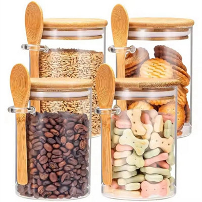4Pcs Airtight Glass Storage Jars Canisters With Spoon from B&Q