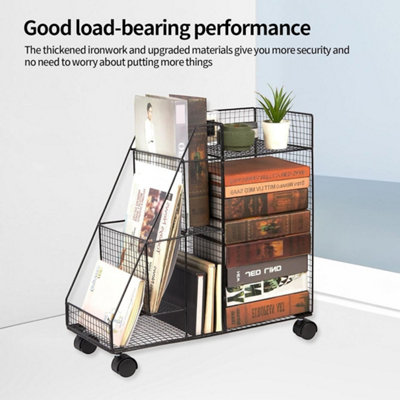  - Sleek Compact Iron Storage CartRolling Under-Desk Bookshelf For Home & OfficeBlack