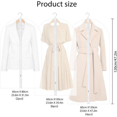 12X Breathable Dustproof Garment Covers With Zip Waterproof Moth Proof Coat BagsWhite from B&Q