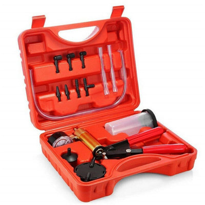 Hand Vacuum Pump Held Brake Bleeder Tester Set Bleed Car Motorbike Bleeding Kit from B&Q