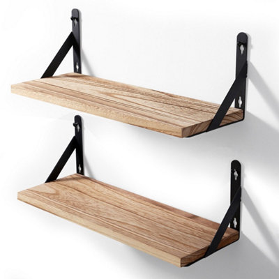 2Pcs Wooden Floating Shelves Wall Mounted Display Storage Hold Rustic Industria from B&Q