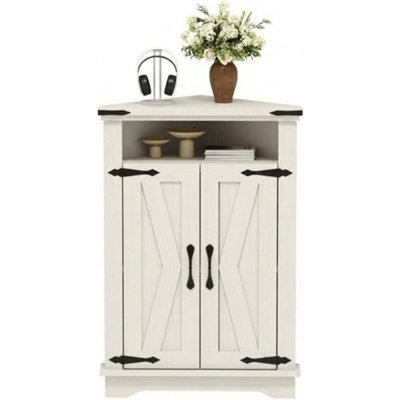  - Corner Bathroom Cabinet Floor Storage Cupboard With Shelf White