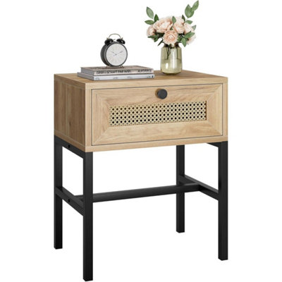  - Rattan Coffee Table With Drawer Open Storage Shelf Metal Frame