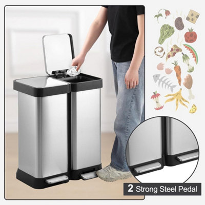 Dual Trash Recycling Rubbish Bin Kitchen Garbage Can Lid Pedal Quiet from B&Q
