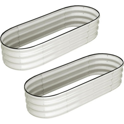  - Set Of 2 Oval Galvanised Raised Beds Thick Steel Garden Planters
