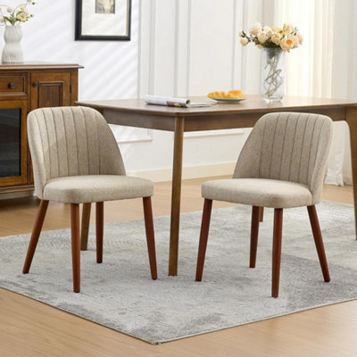 Linen Fabric Upholstered Dining Chair For Chair Wooden Legs Camel from B&Q