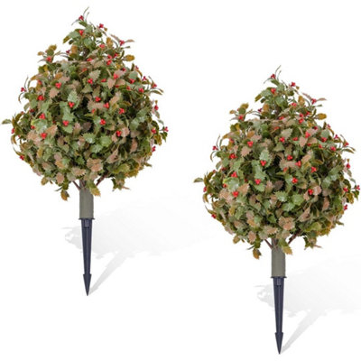 2 Pack  Artificial Topiary Trees Bushes Resistant Metal Ground Spike from B&Q