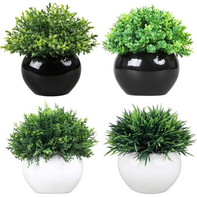 B&Q Artificial Plants For Home,4 Pcs Fake Potted Plants In Ceramic Pots