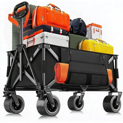 Wagon Cart With Side Pockets For Camping Shopping Outdoor Black