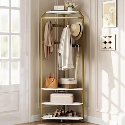  - Coat Rack With Shoe Storage,3-Tier Shoe Rack And Hooks Coat Rack Gold