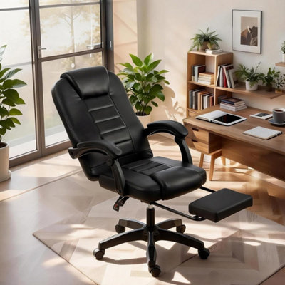  - Office Chair Pu Leather Recline Computer Swivel Desk Chair Footrest