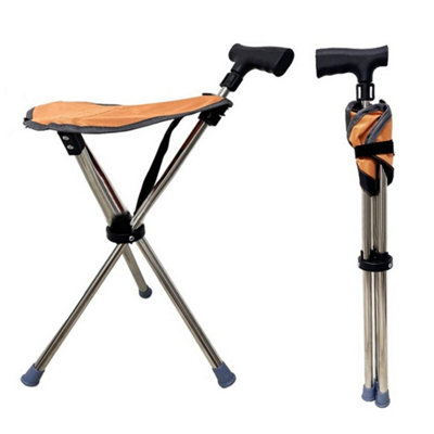 Folding Walking Stick Seat Aluminium Cane Chair Stool For SeniorLoad 150KgOrange from B&Q