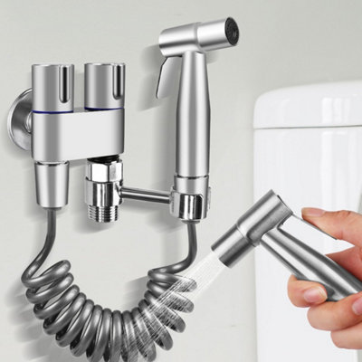  - Toilet Bidet Sprayer Set With Hose Handheld Spray Gun High Pressure Bathroom KitSilver