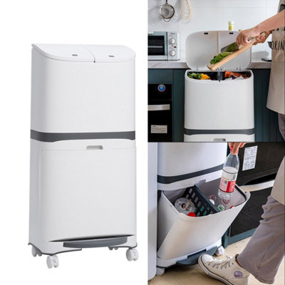 Double Layer Recycling Bin 3 Compartment Kitchen Rubbish Sectioned Trash Dustbin from B&Q
