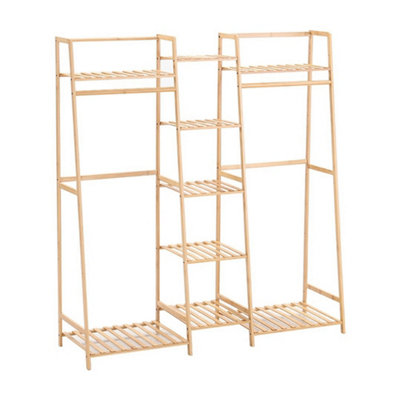 Heavy Duty Wooden Clothes Rail Rack Garment Hanging Stand Corner Open Wardrobe
