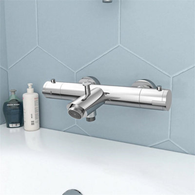  - Wall Mounted Thermostatic Chrome Bath Filler Shower Mixer Tap