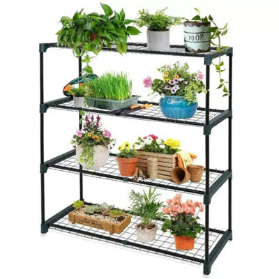  - 2Pcs 4 Tier Garden Greenhouse Shelving Steel Staging Shelving Plant Racking Staging