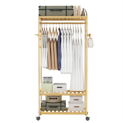 Bamboo Garment Rack Open Wardrobe Clothes Rail Coat Closet With Wheels from B&Q