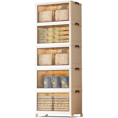 5Tier Plastic Stackable Storage Boxes With Lids Wheels Foldable from B&Q