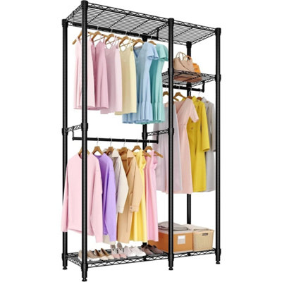  - Portable Clothes Rack Metal Garment Rack Adjustable Shelves 3 Hanging Rods