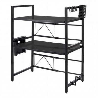  - 3 Tier Expandable Microwave Oven Rack Stand Kitchen Storage Shelf Black
