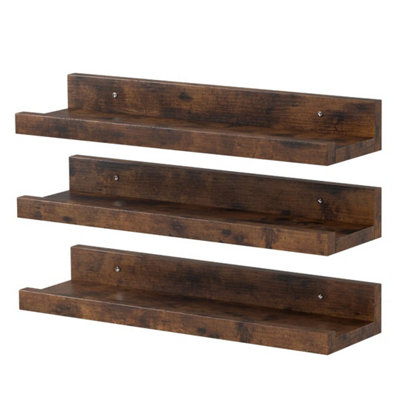Rustic Floating Shelves Set 3 Wall Mounted Display Shelf Wood Storage from B&Q