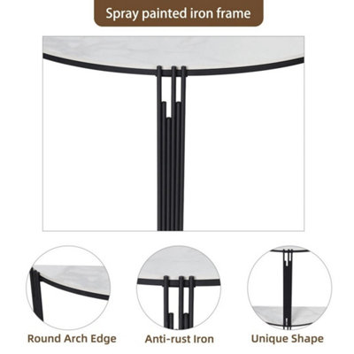  - Xl Half Moon Console Table 2 Shelves Marble Tabletop Narrow Entrance Hall Table