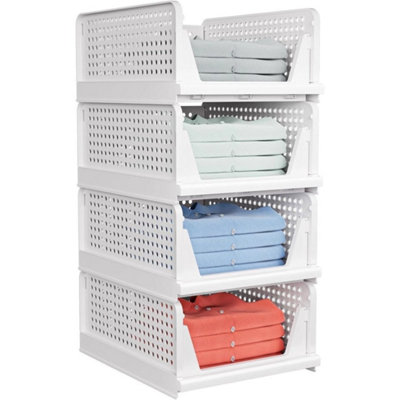 B&Q 4 Pack Wardrobe Storage Organiser, Stackable & Foldable Closet