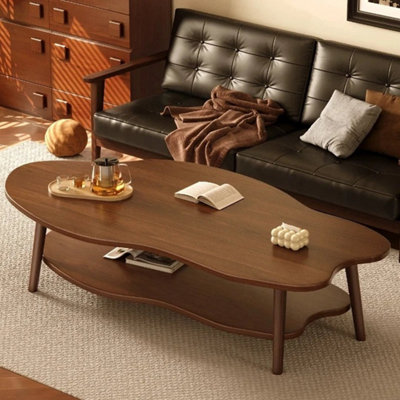 Brown 2 Layer Coffee Table Cloud Tea Table Modern Living Room Desk Shelf