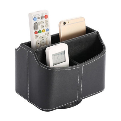 Black Pu Leather Remote Control Holder 360 Rotatable Desk Tv Remote Caddy Box from B&Q