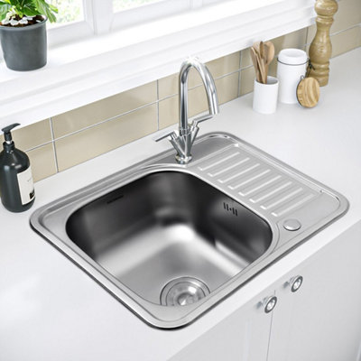  - Inset Kitchen Stainless Steel Sink Rectangle Single Bowl  Drainer Waste Kit