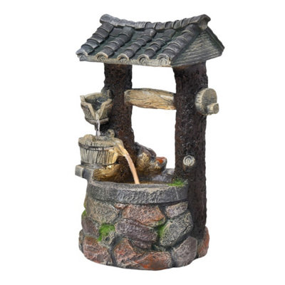  - Solar Powered Garden Wishing Well Fountain Barrel Waterfall With Pump