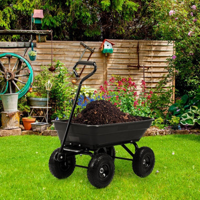  - 55L Outdoor Garden Tilt Trolley Cart Dump Truck 4 Wheel Wheelbarrow Tipper