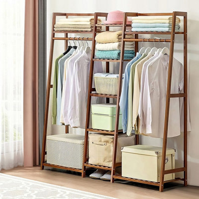 Heavy Duty Wooden Clothes Rail Rack Garment Hanging Stand Open Wardrobe Shelf from B&Q