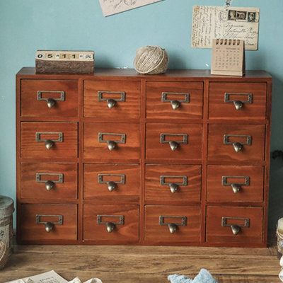 16 Drawer Wooden Desk Drawer Organizer Apothecary Label Card Catalog Holder from B&Q